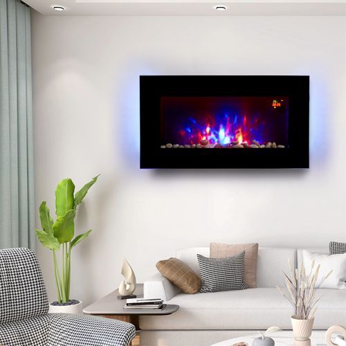 Wall Mounted Electric Fireplace Remote Control LED 7 Color Backlit 2KW Modern Postorder lage prijs