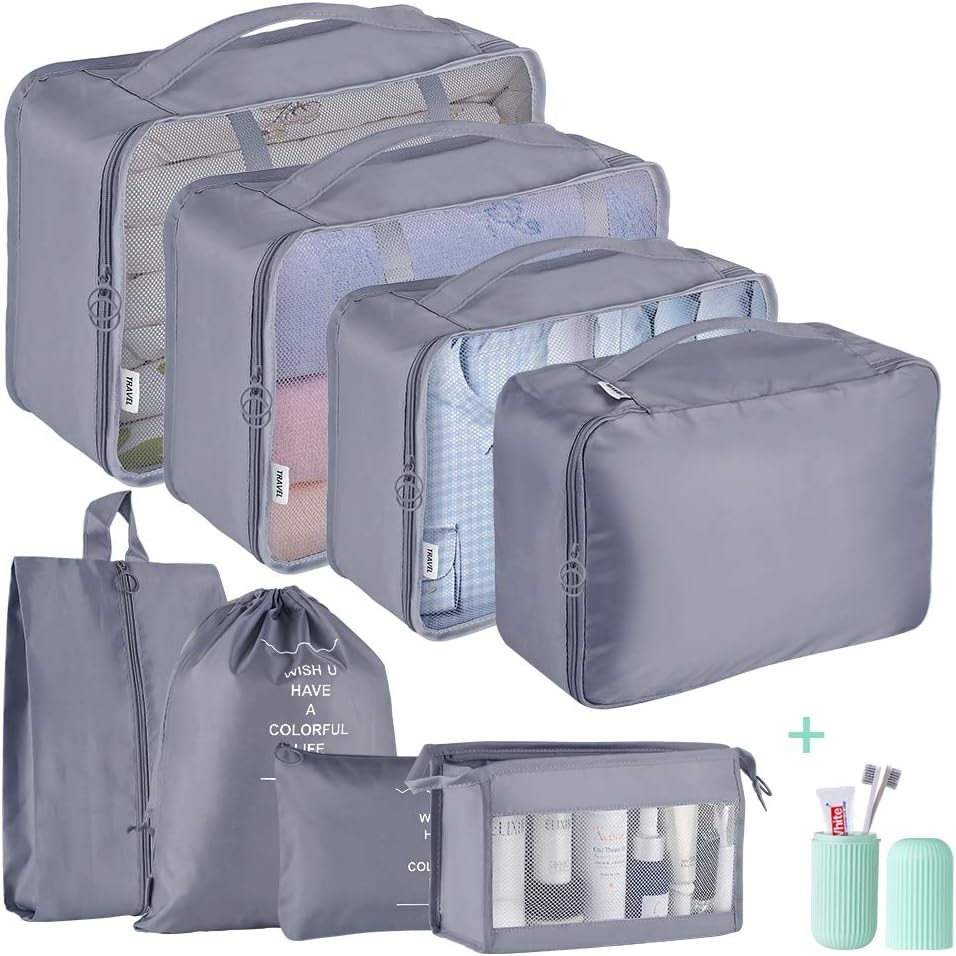 Geediar 9 PCS Travel Luggage Packing Organizers: Durable See Through Waterproo