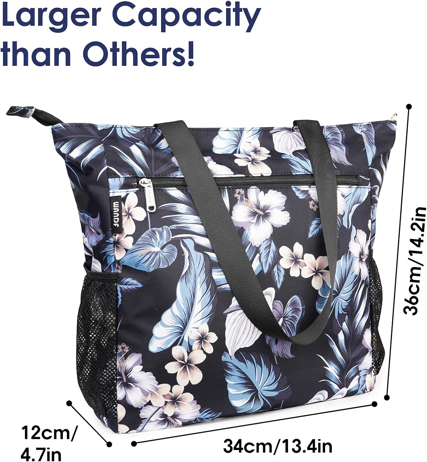 Floral Beach Tote Water-resistant Beach Bag Large Shoulder Bag for Yoga Travel with Multi Pockets 