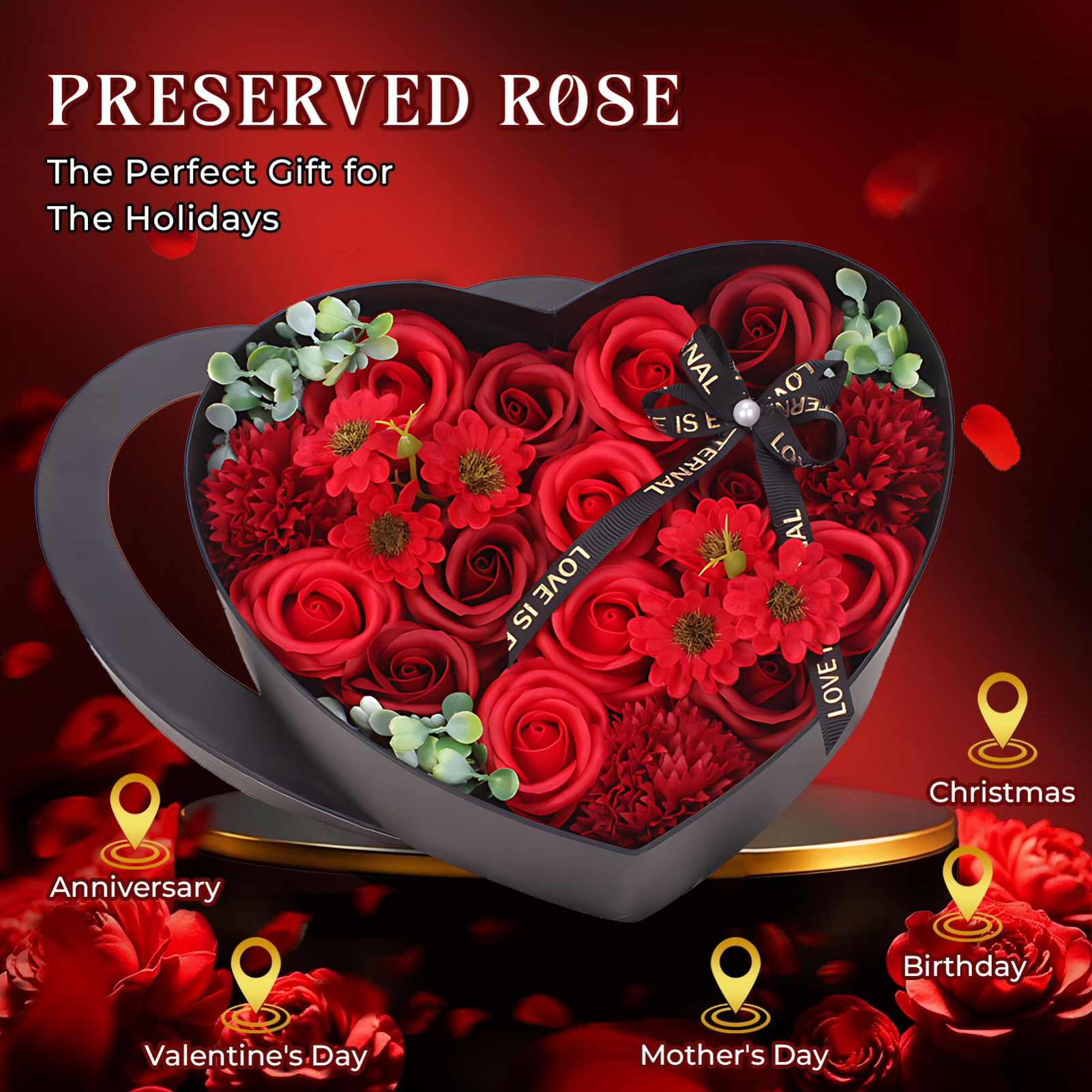 Heart Shape Rose Gift Box Foam Artificial Rose Flowers Wedding Party Rose